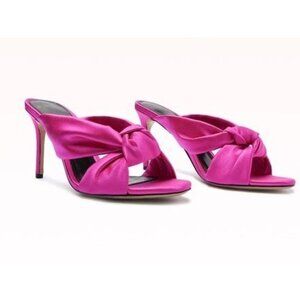 NWB Alexandre Birman Womens Pink Satin 85mm Heel Mule Sandals Size 36
